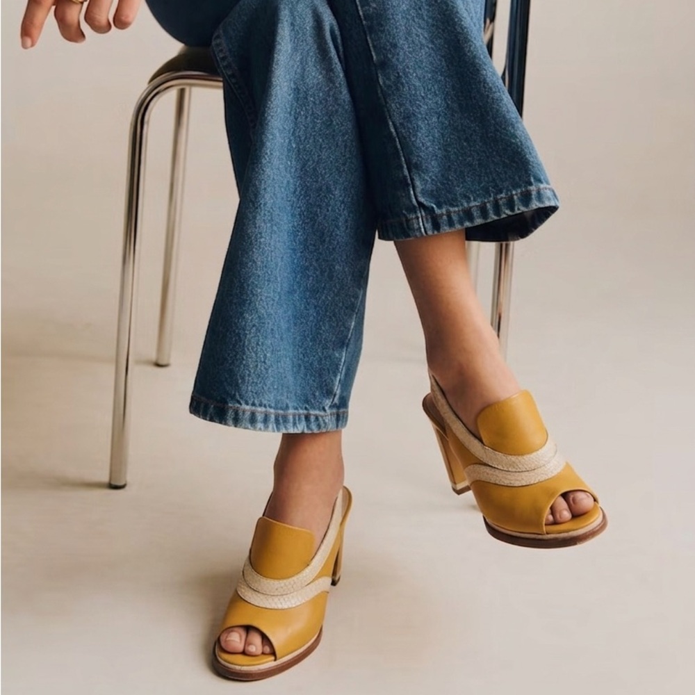 CHLOE Snakeskin Embossed And Leather Slingback Heeled Sandals 37 Mustard Cream - Picture 1 of 16